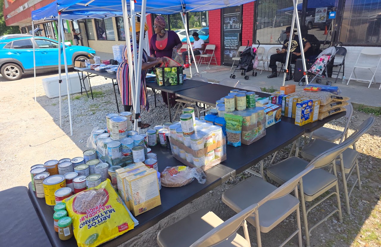 Pantry tables stocked with canned goods